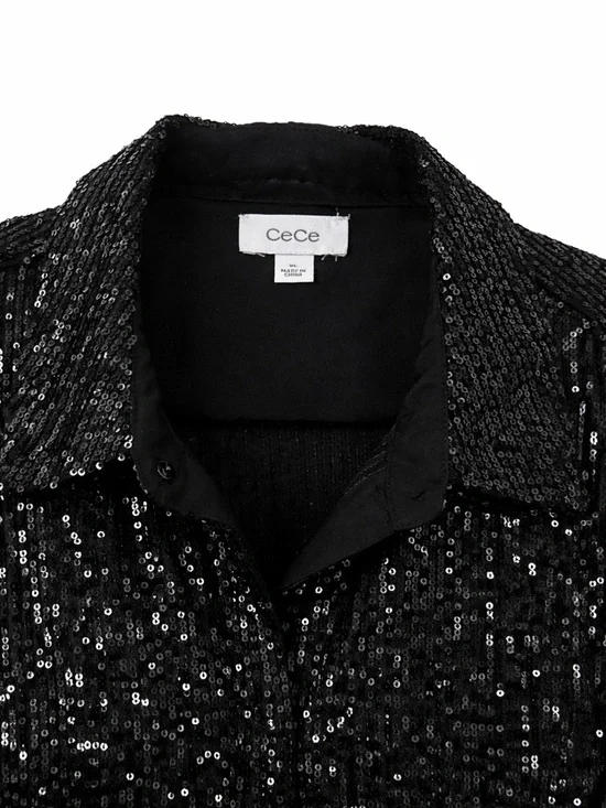 CeCe Black Sequin Button-Down Shirt - Picture 2 of 3